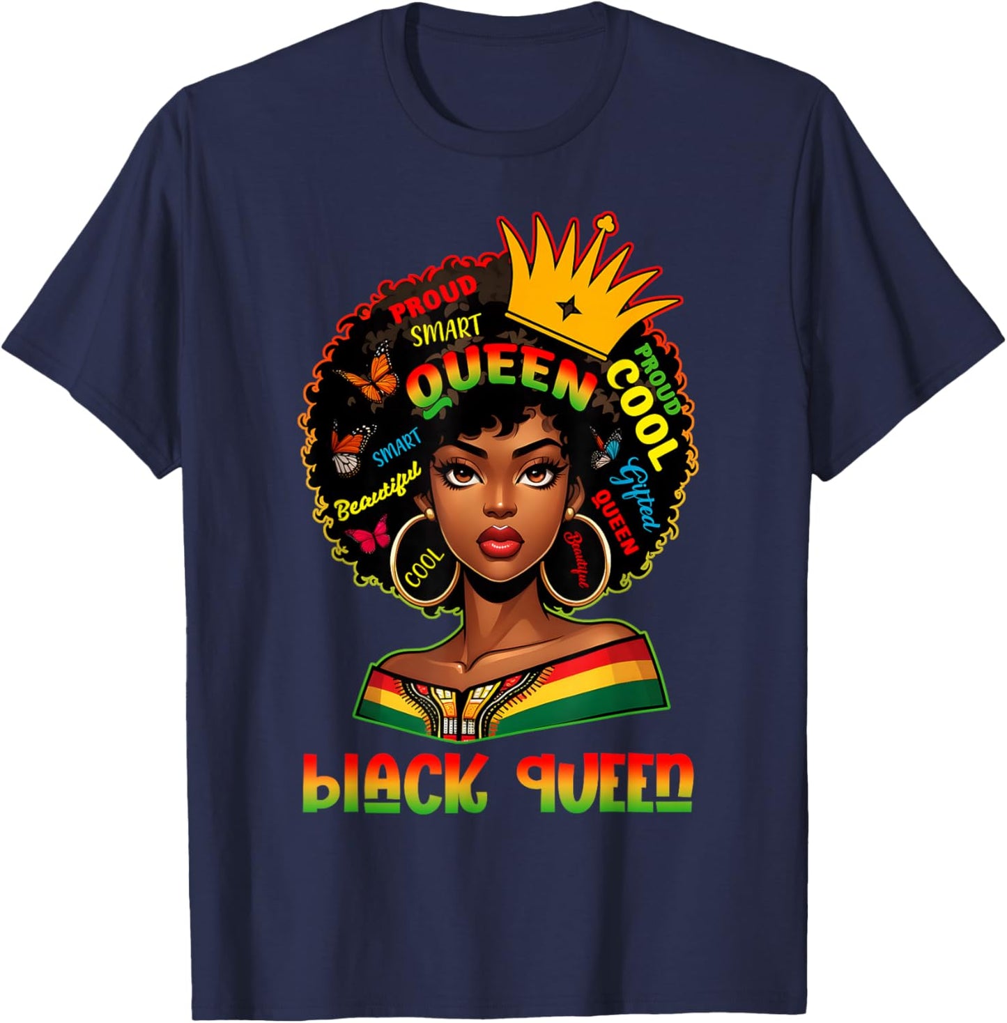 I Am Black History Month Women Girls Afro Black Queen T-Shirt - T-Shirt | Navy