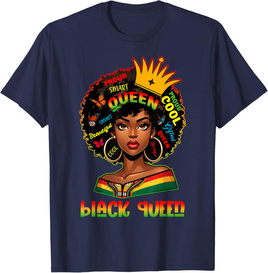 I Am Black History Month Women Girls Afro Black Queen T-Shirt - T-Shirt | Navy