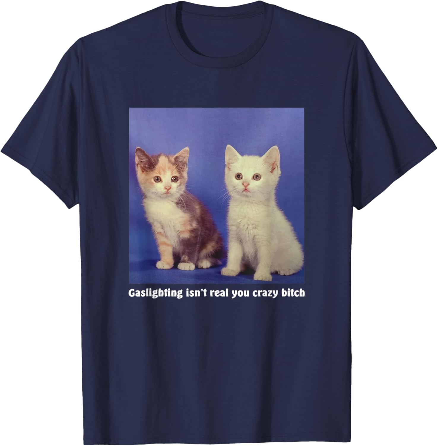 Gaslighting Isn't Real You Crazy B.I.T.C.H Funny Cat Lover Women T-Shirt - T-Shirt | Navy