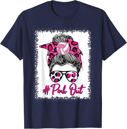 Pink Out Messy Bun Volleyball Breast Cancer Sport Lovers