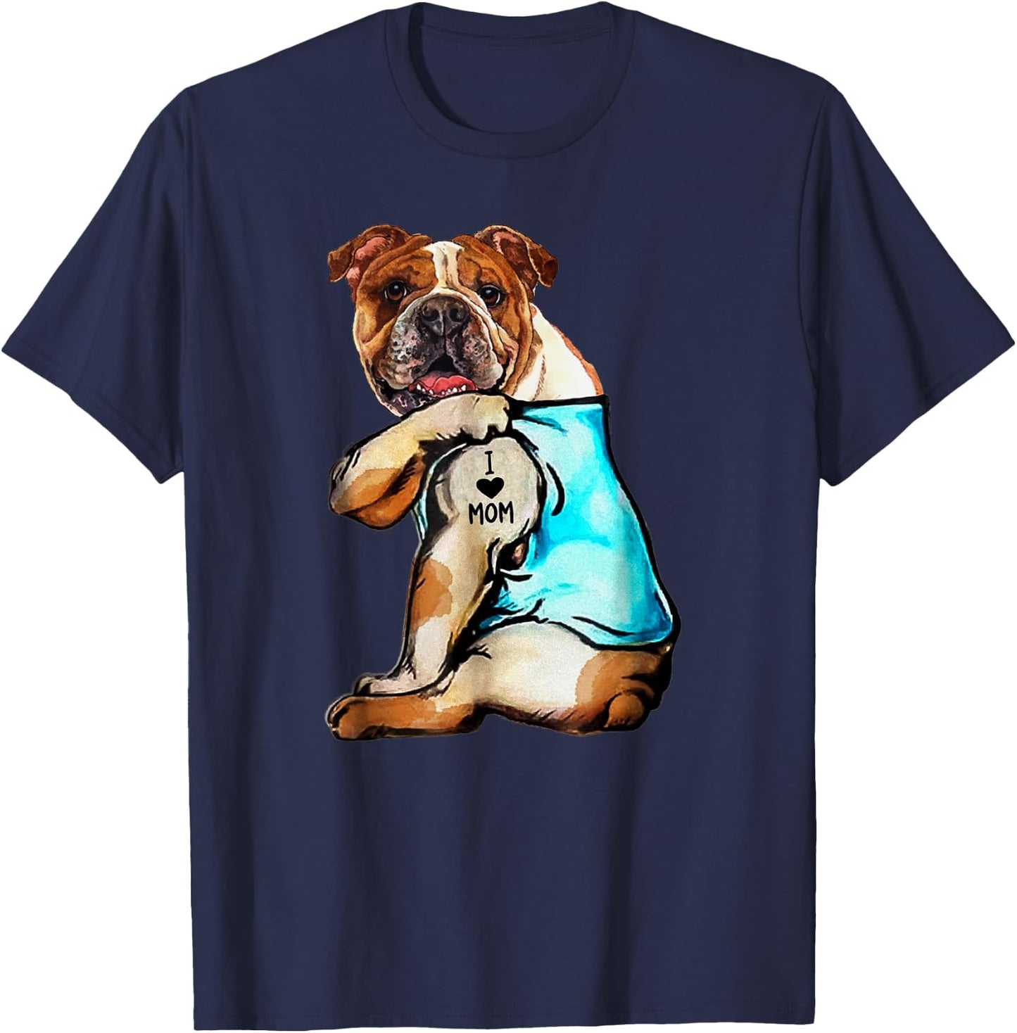 English Bulldog - I Love Mom Tattoo Mother's day gift Women Kids T-Shirt - T-Shirt | Navy