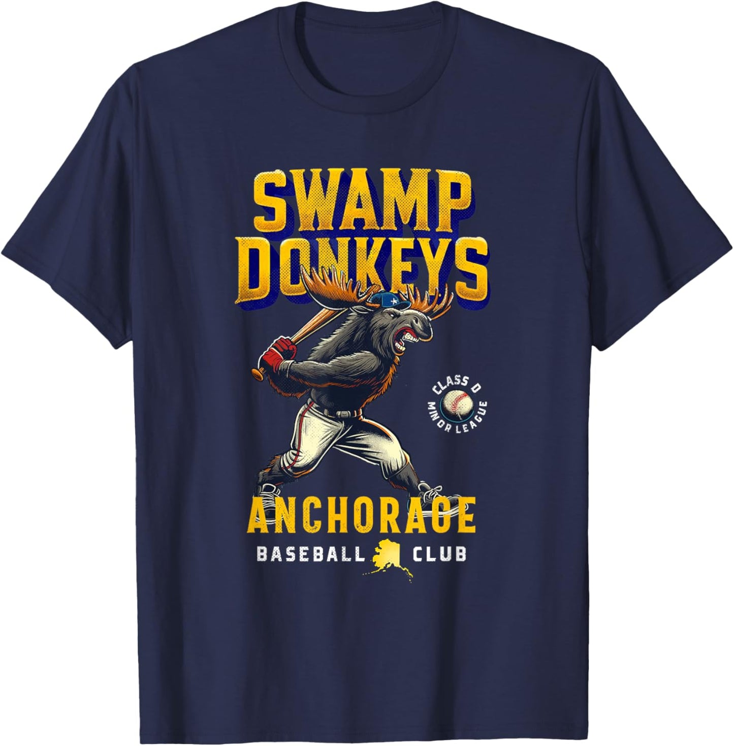 Anchorage Swamp Donkeys Retro Minor League Baseball Team T-Shirt - T-Shirt | Navy