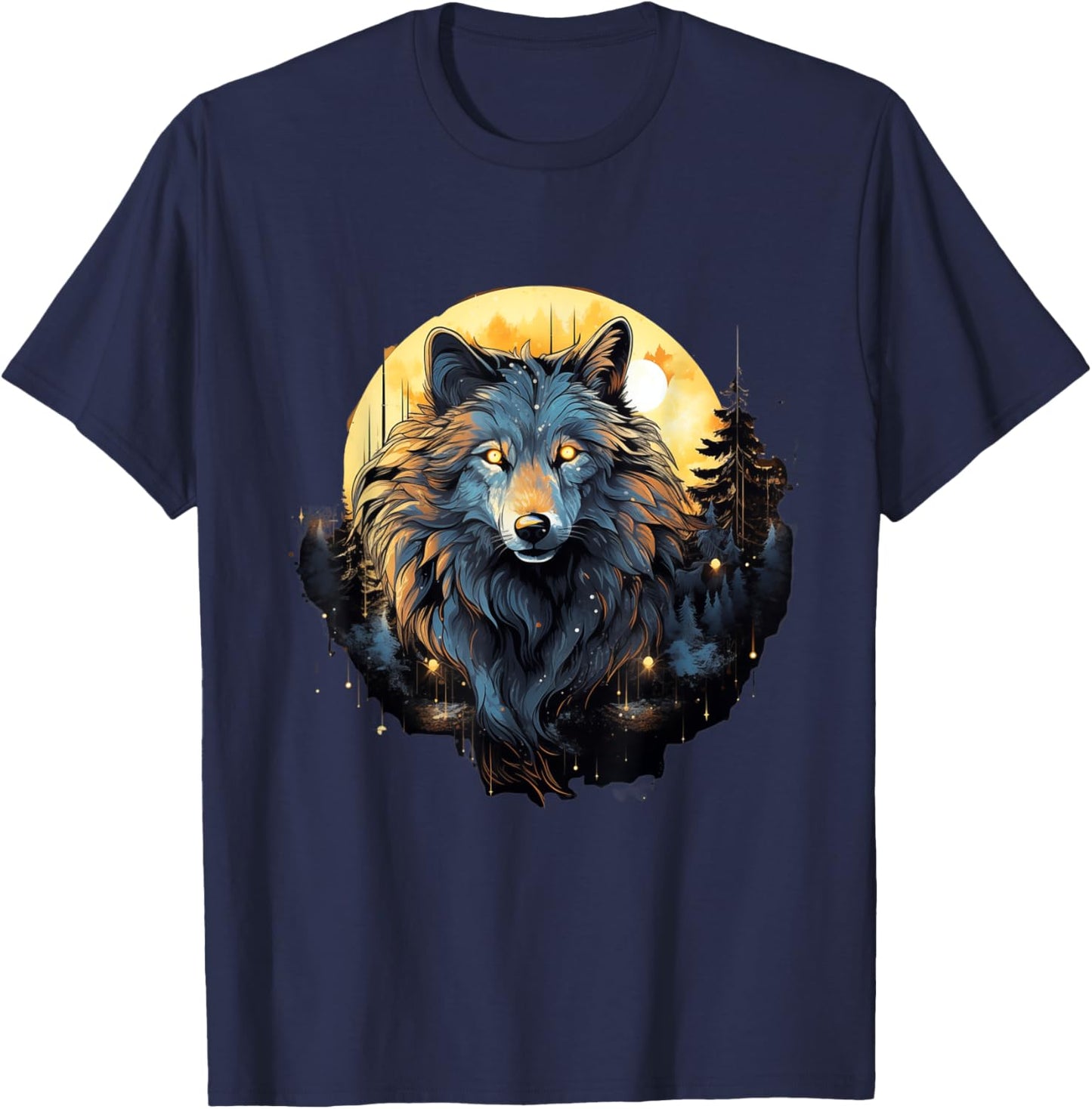 Moonlit Howls: Aesthetic Wolf T-Shirt - T-Shirt | Navy