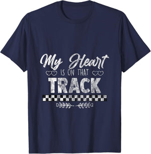My Heart Is On That Track Drag Racing Race Car Driver Gift T-Shirt - T-Shirt | Navy