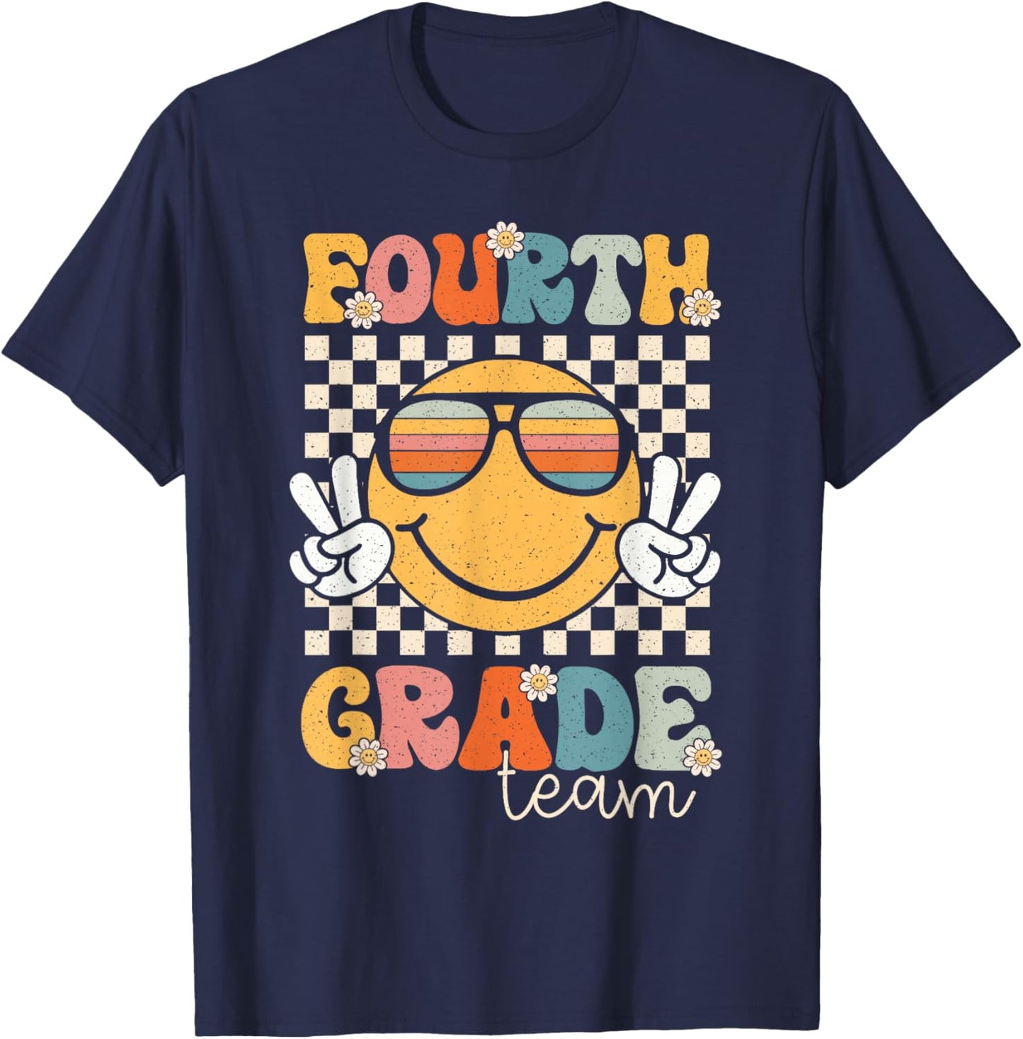 Fourth Grade Team Smile Retro 1st Day of School 4th Grade T-Shirt - T-Shirt | Navy