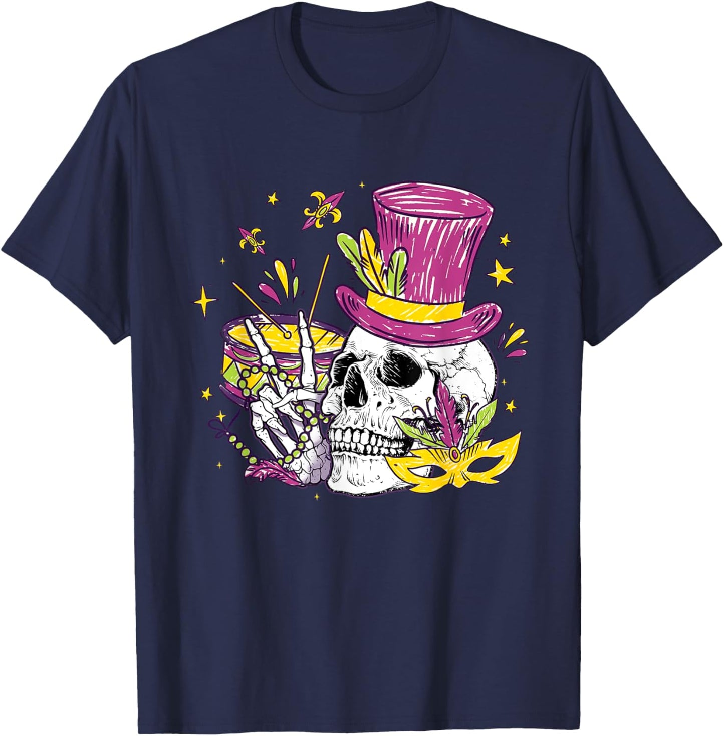 Funny Sugar Skull Mardi Gras Party Apparel Men Women Kids T-Shirt - T-Shirt | Navy