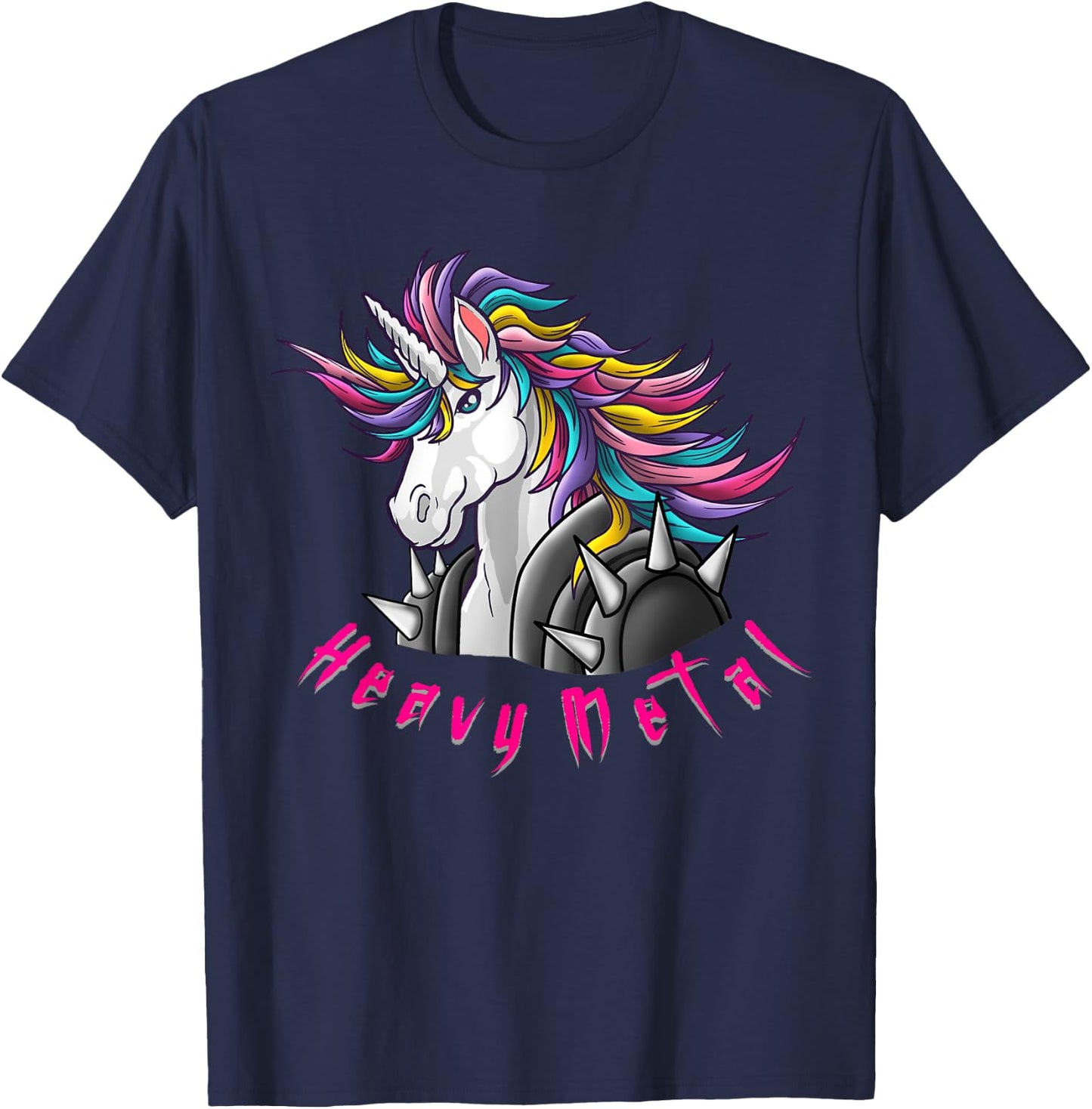 Unicorn Funny Heavy Metal Design Woman Kids Girls T-Shirt - T-Shirt | Navy