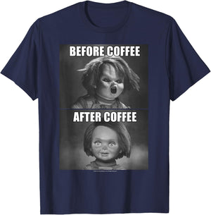 Child's Play Chucky Before Coffee After Coffee T-Shirt - T-Shirt | Navy
