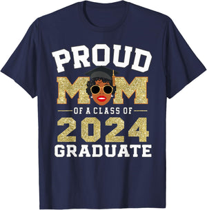 African Americans Proud Mom Of A Class Of 2024 Graduate T-Shirt - T-Shirt | Navy