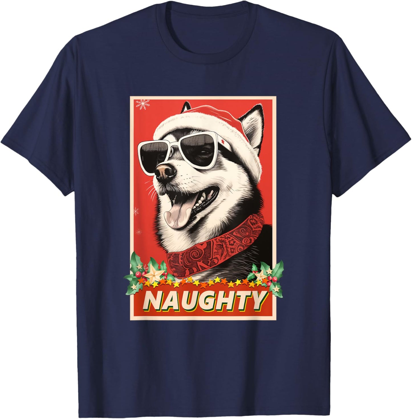 Funny Alaskan Klee Kai Christmas Naughty T-Shirt - T-Shirt | Navy