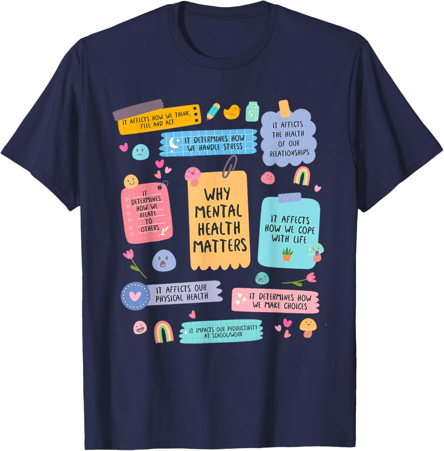 Mental Health Matters Human Brain Illness Awareness Reasons T-Shirt - T-Shirt | Navy