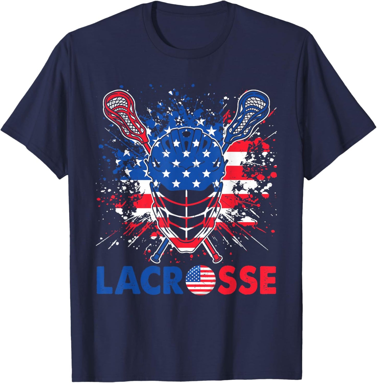 Lacrosse USA Flag Lax Helmet Sticks 4th Of July T-Shirt - T-Shirt | Navy