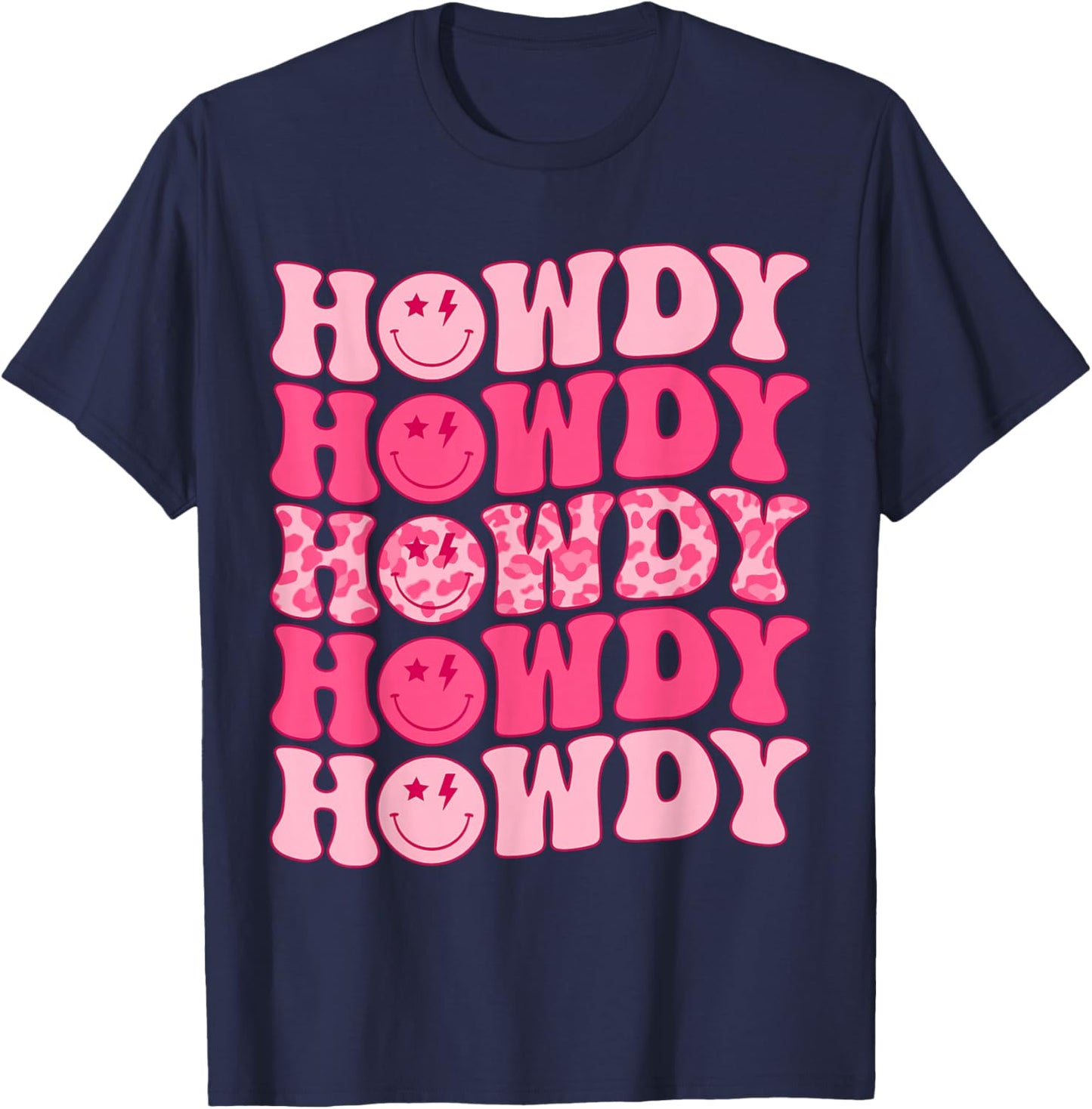 Groovy Howdy Western Girl Country Rodeo Pink Cowgirl Retro T-Shirt - T-Shirt | Navy