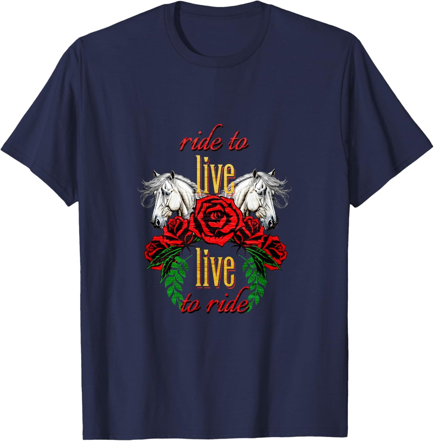 Love to Ride Horses Red Rose Western Theme Horse Lovers T-Shirt - T-Shirt | Navy