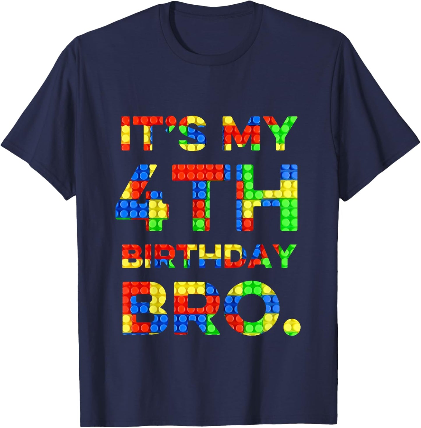 Kids Cute 4th Birthday Shirt 4 Years Old Block Building Boys T-Shirt - T-Shirt | Navy