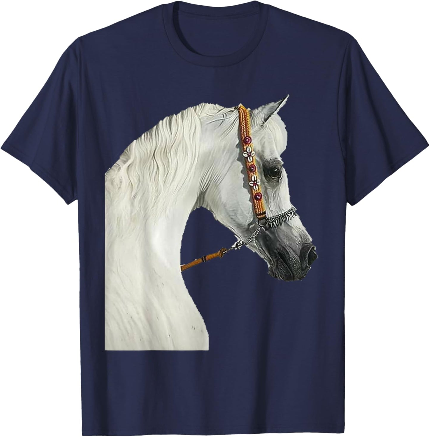 Arabian Horse White Horse Majestic Luxurious Fancy Arabic T-Shirt - T-Shirt | Navy