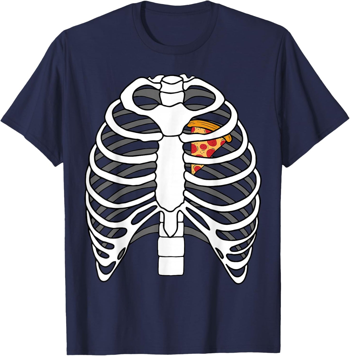 Skeleton Rib Pizza Heart Costume Easy Food Halloween Gifts T-Shirt - T-Shirt | Navy