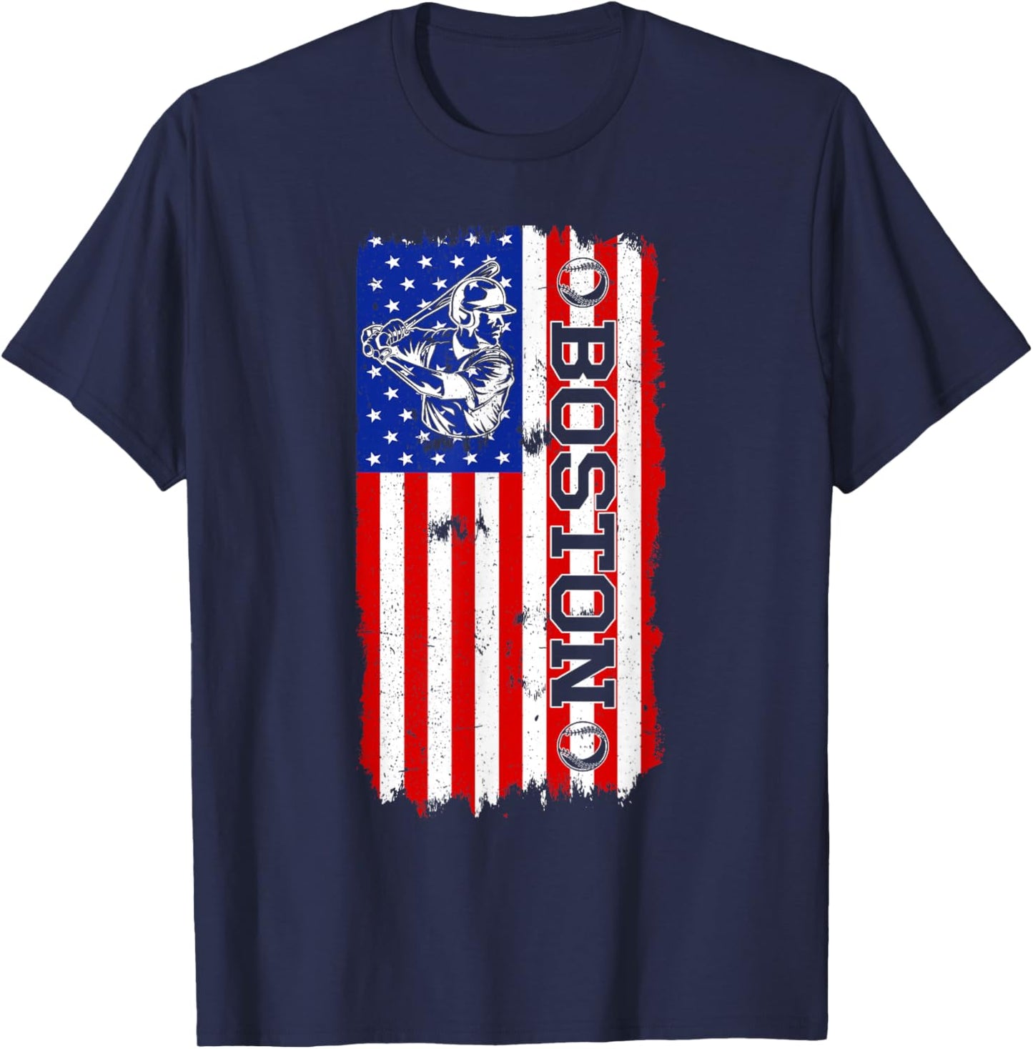 Vintage Style Boston Baseball and Men T-Shirt - T-Shirt | Navy