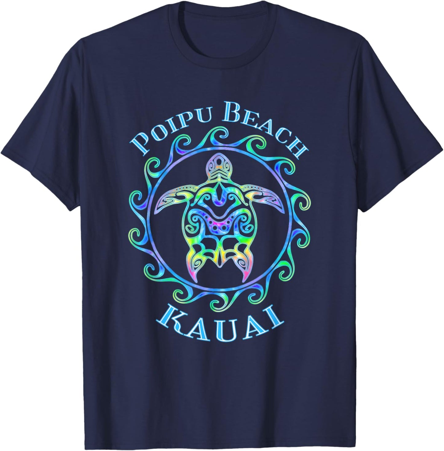 Poipu Beach Kauai Hawaii Vacation Colorful Turtle T-Shirt - T-Shirt | Navy