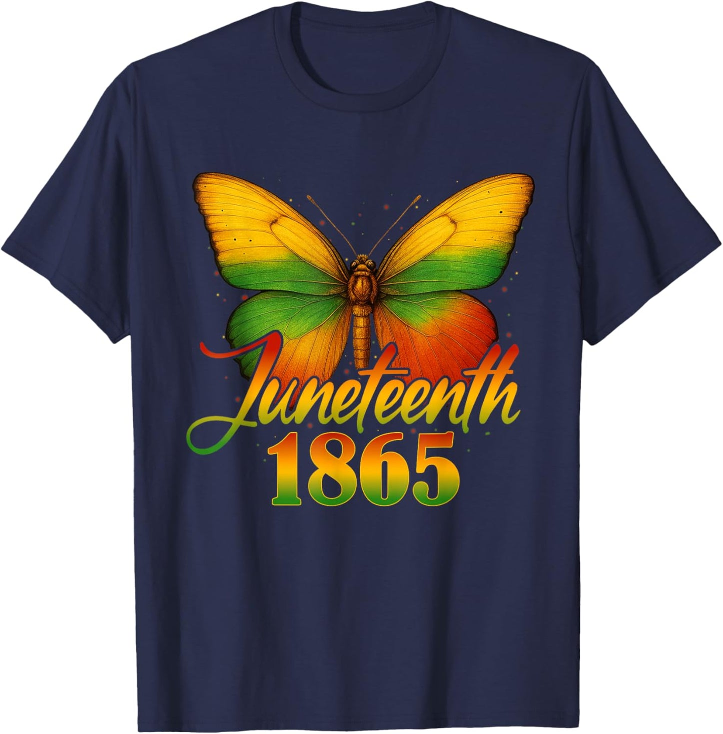 Juneteenth Butterfly Flag Celebrate Black Freedom Since 1865 T-Shirt - T-Shirt | Navy