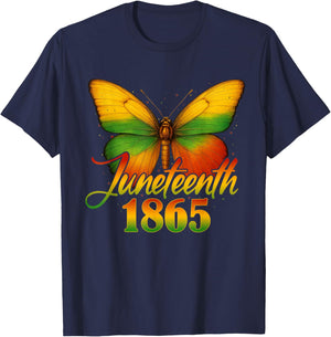 Juneteenth Butterfly Flag Celebrate Black Freedom Since 1865 T-Shirt - T-Shirt | Navy