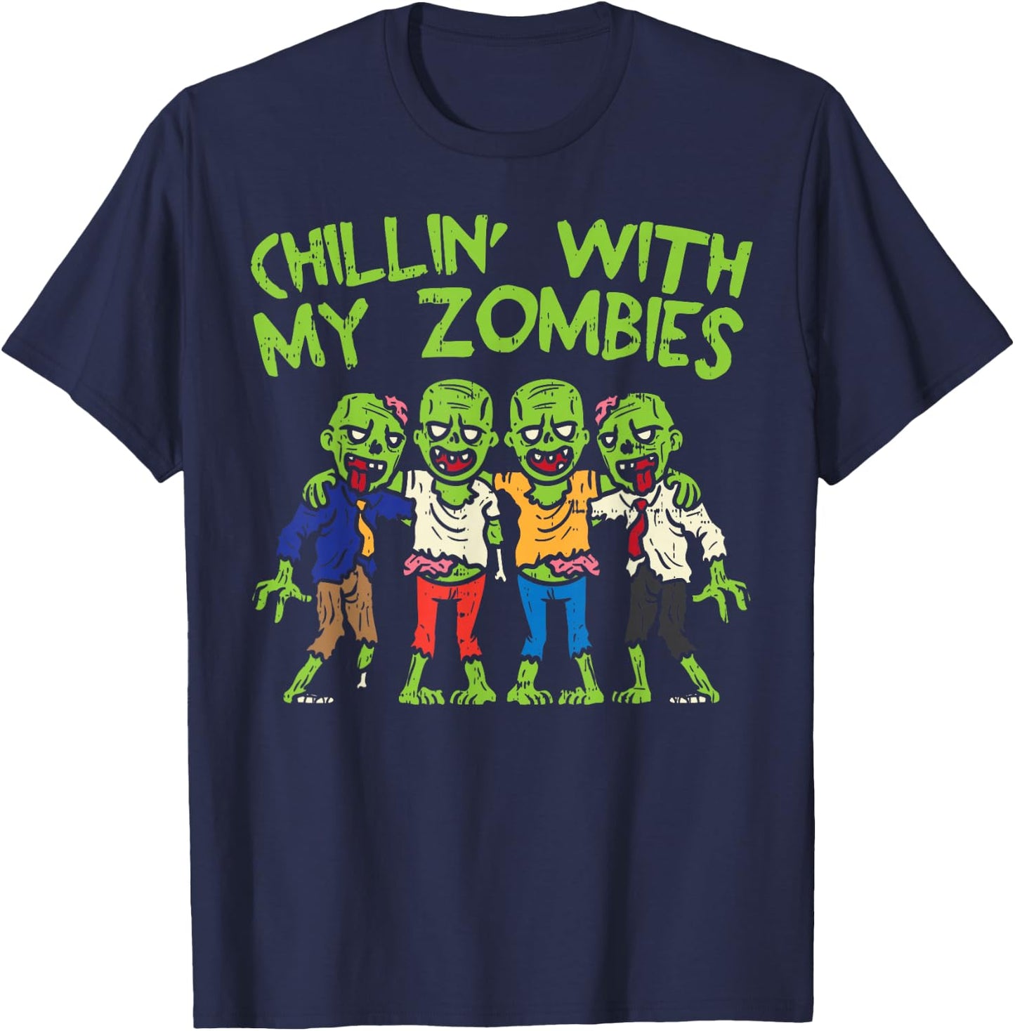Chillin With My Zombies Funny Halloween Kids Boys Gift T-Shirt - T-Shirt | Navy
