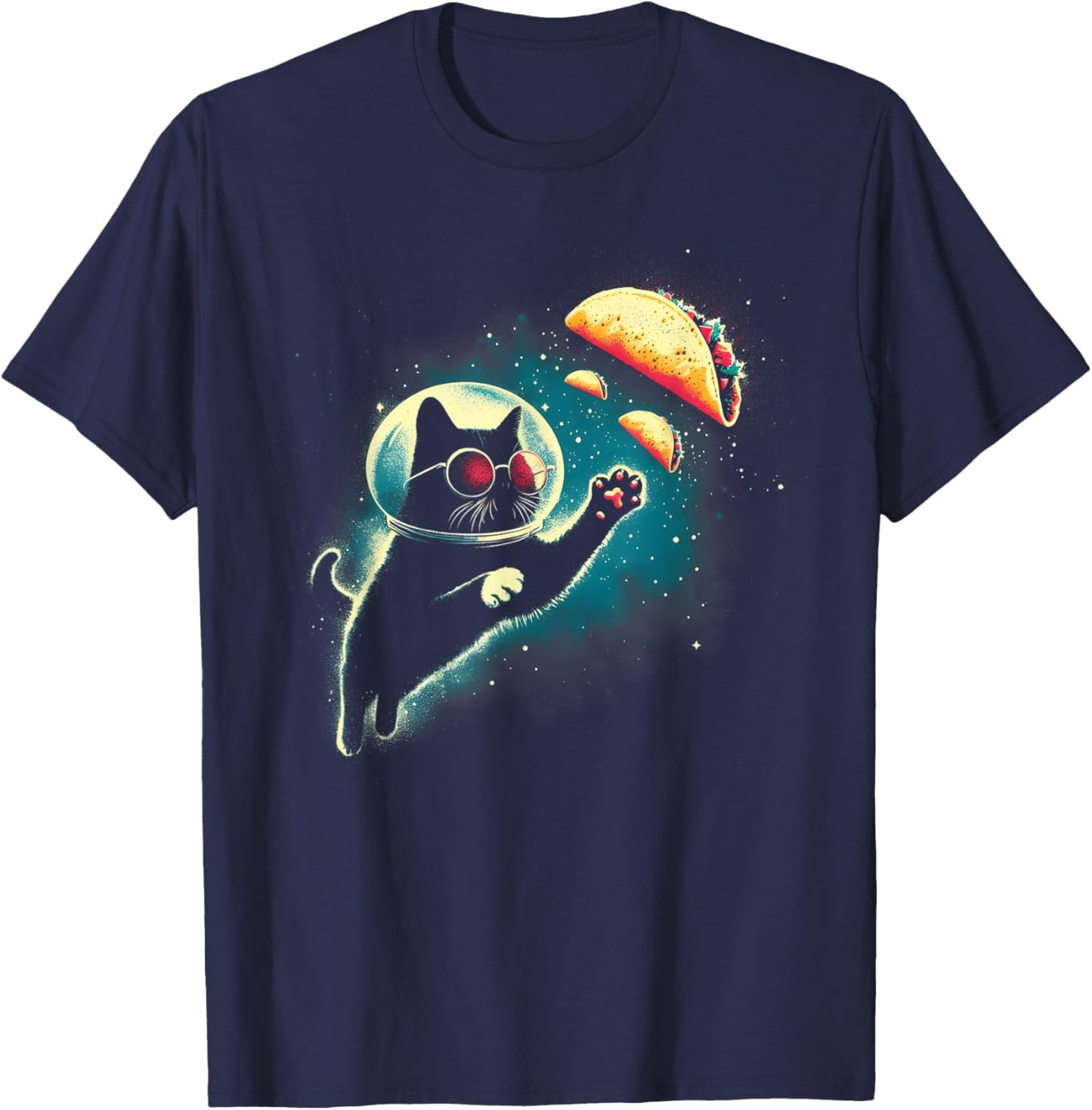 Cat In Space Grabs Tacos - Funny Kitten Space Taco Lover T-Shirt - T-Shirt | Navy