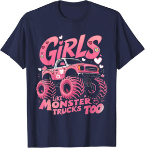 Cute Monster Truck Girls Like Monsters Too T-Shirt - T-Shirt | Navy