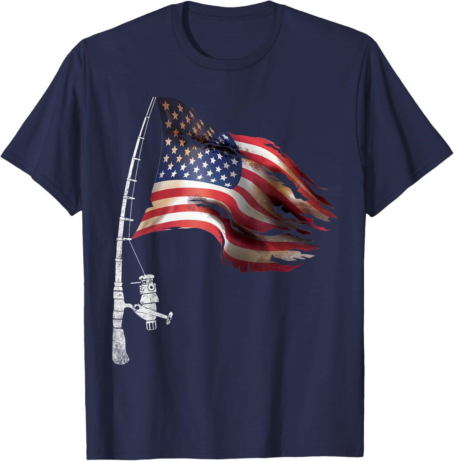 Fishing American Flag Fisherman Patriotic Day 4th of July T-Shirt - T-Shirt | Navy