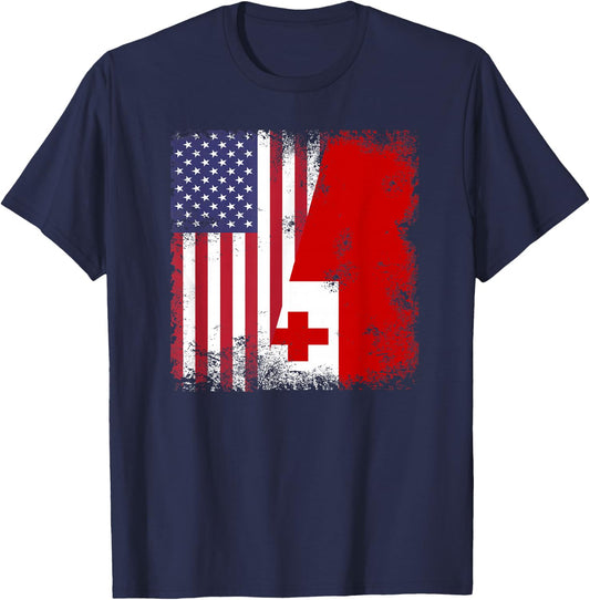 Half Tongan Flag | Vintage Tonga USA Gift T-Shirt - T-Shirt | Navy