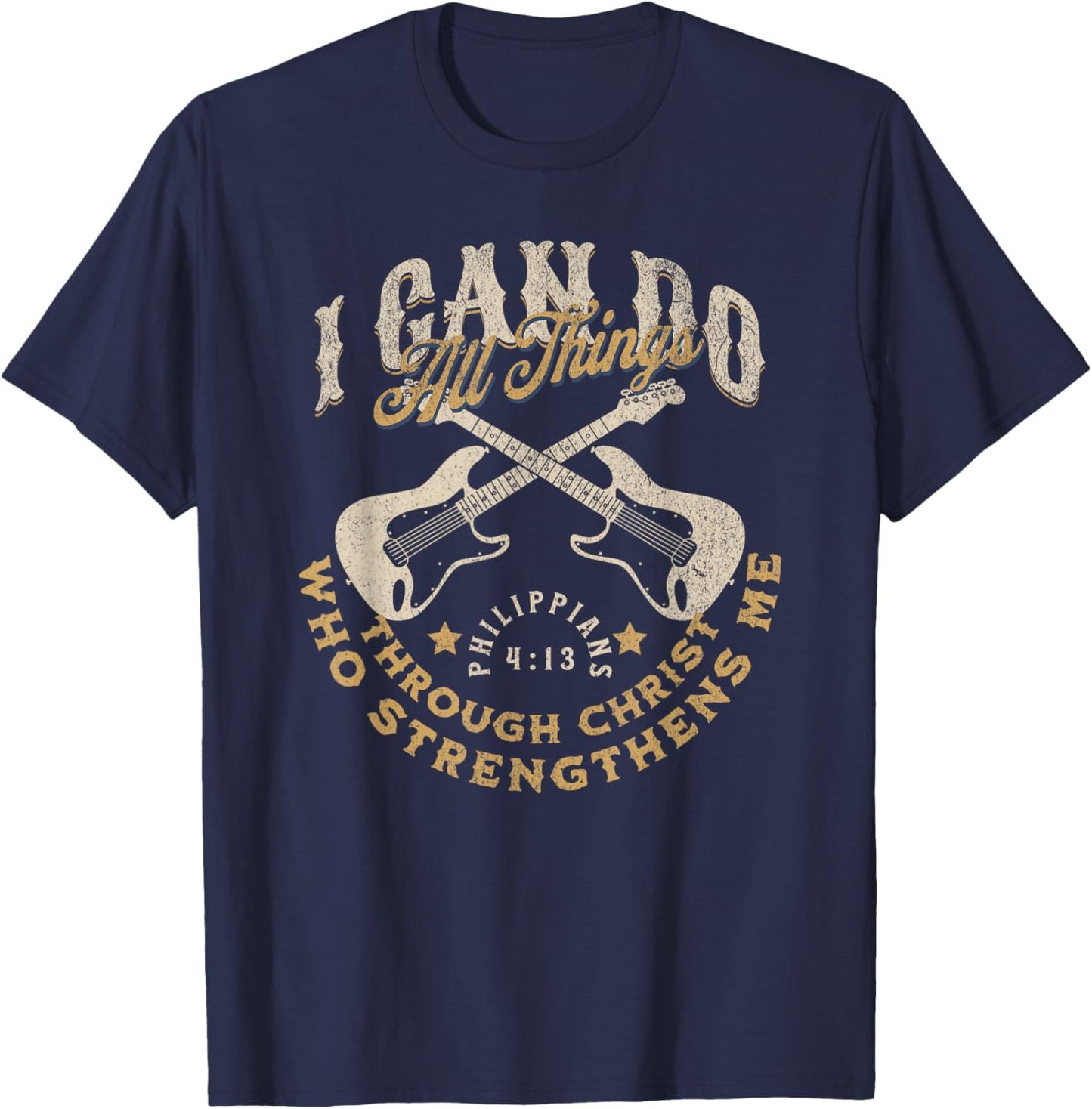 Gospel Christian Guitar Bible Scripture Verse Faith-Based T-Shirt - T-Shirt | Navy
