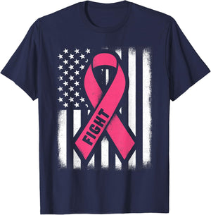 Fight Breast Cancer Shirts Breast Cancer Flag Shirt T-Shirt - T-Shirt | Navy