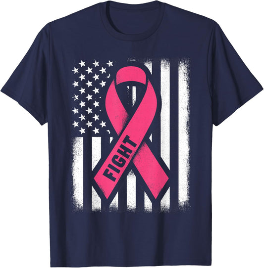 Fight Breast Cancer Shirts Breast Cancer Flag Shirt T-Shirt - T-Shirt | Navy