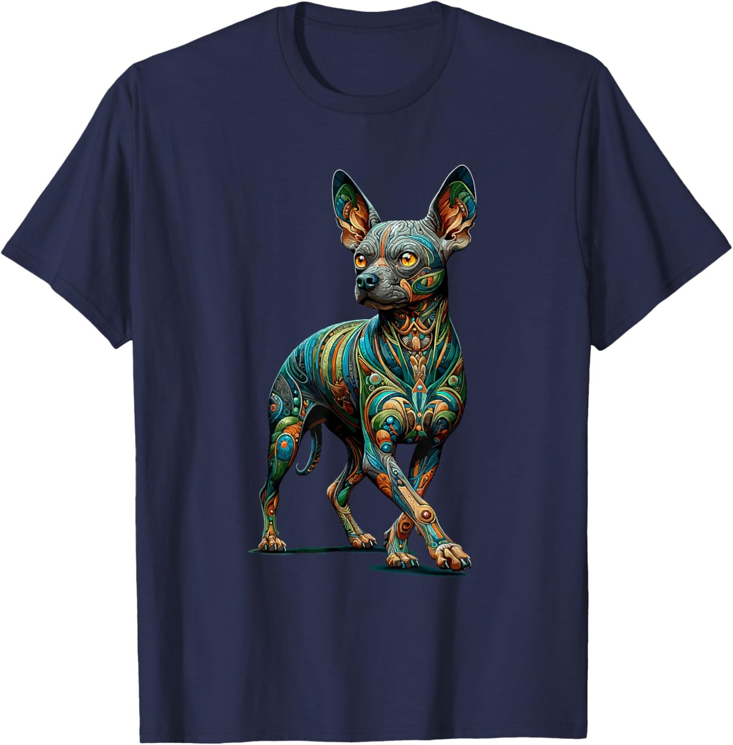 Laroli Aesthetic Art Mandala Art Mexican Hairless Dog Xoloitzcuintli T-Shirt - T-Shirt | Navy