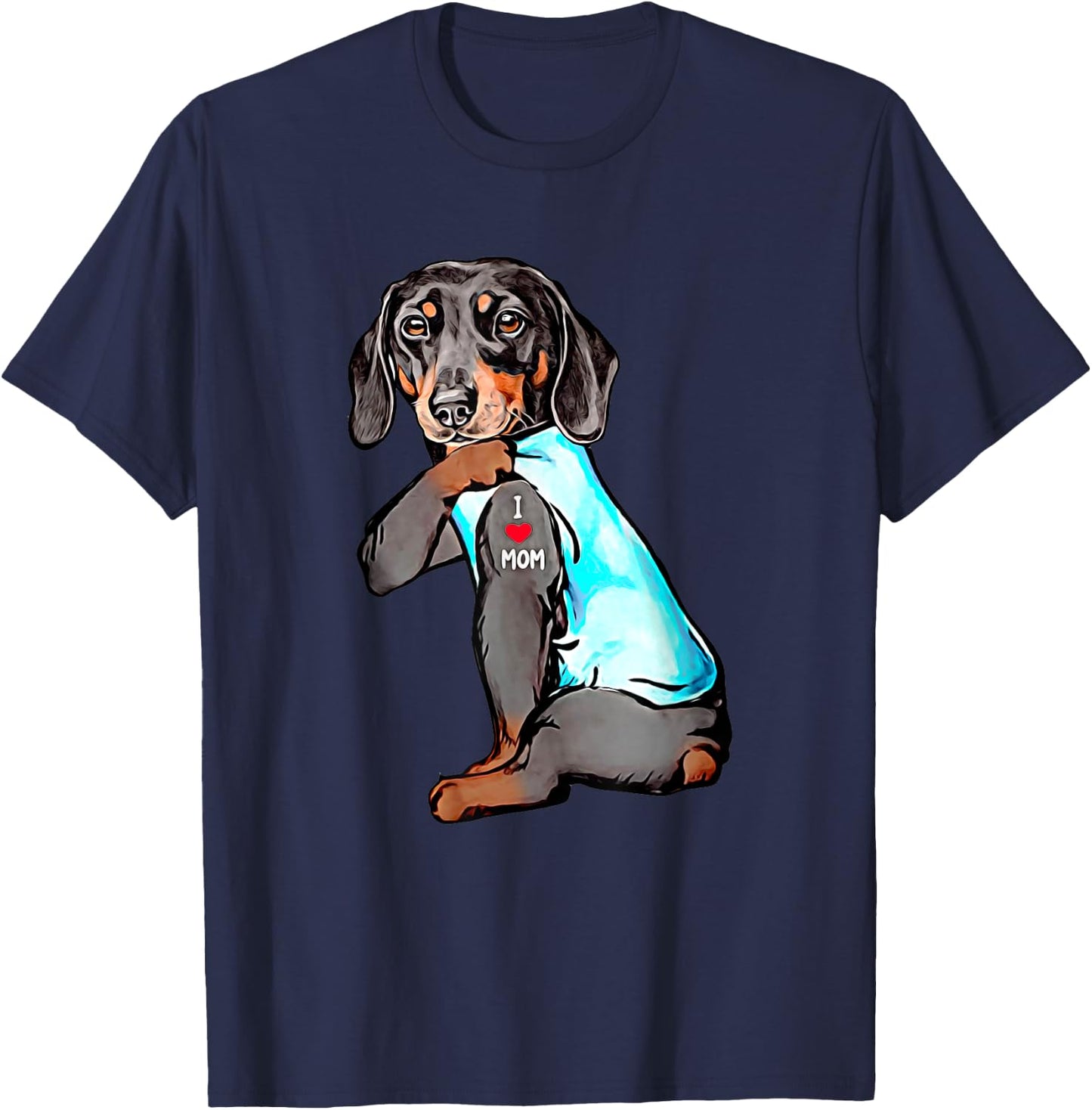 Funny Dachshund Dog Tattoo I Love Mom Dogmom Gift T-Shirt - T-Shirt | Navy
