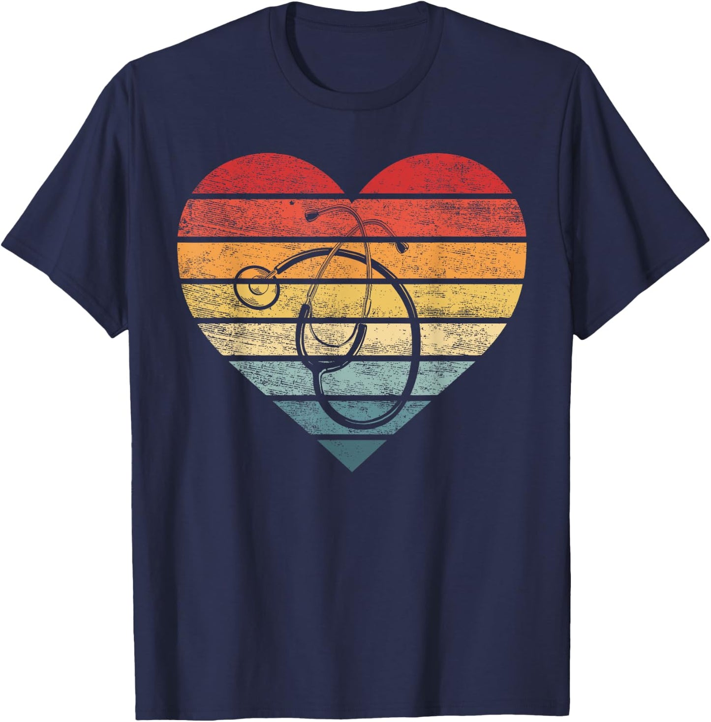 Funny Nurse Gifts Retro Vintage Stethoscope Heart Nursing T-Shirt - T-Shirt | Navy
