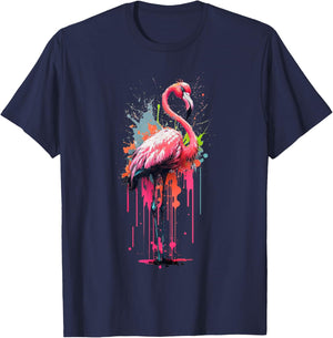 Girls Colorful Flamingo Bird Realistic Flamingo T-Shirt - T-Shirt | Navy