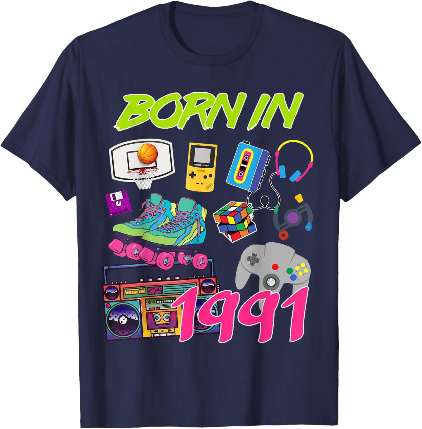 Retro Born In 1991 29th Birthday T-Shirt - T-Shirt | Navy