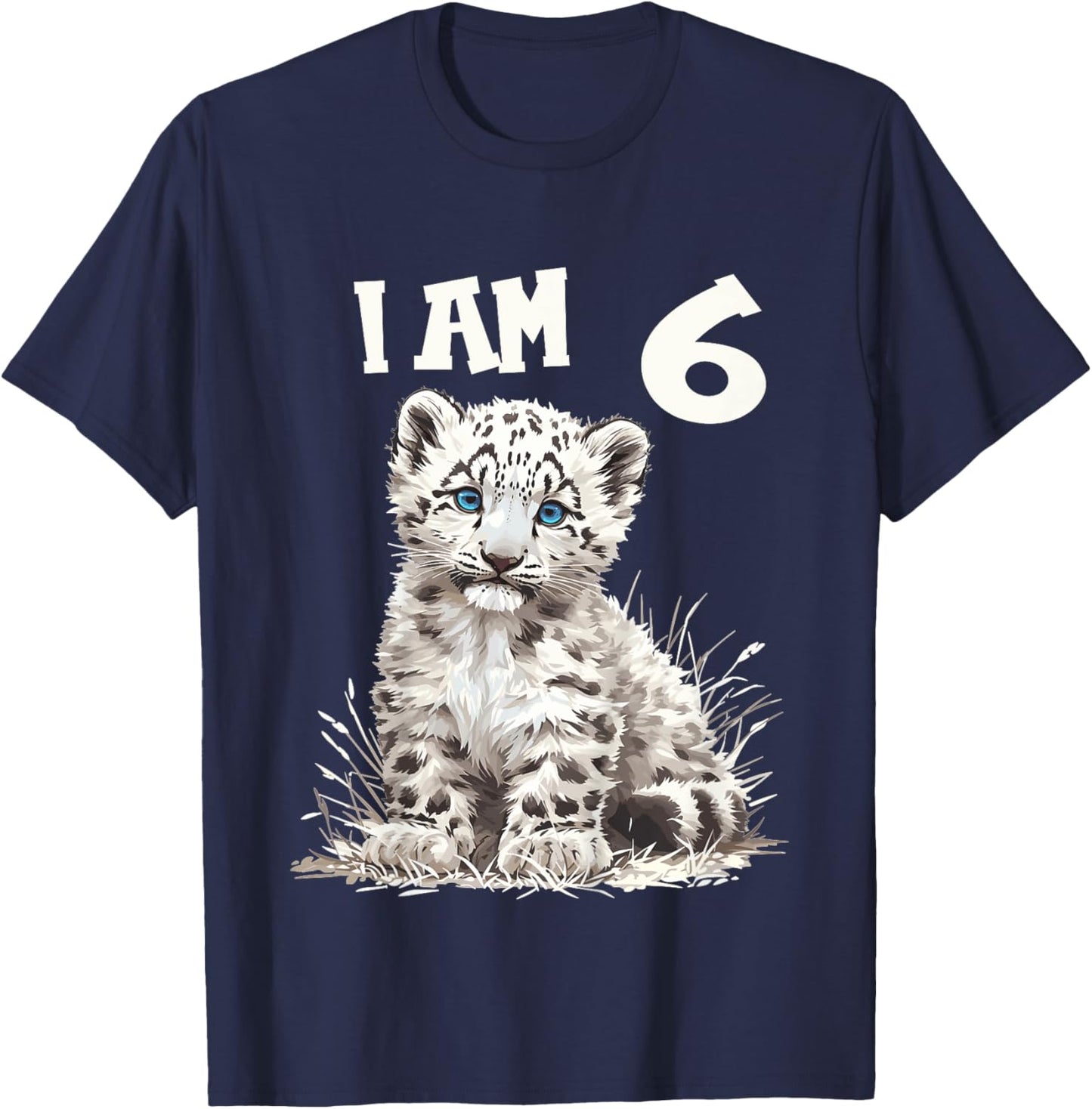 Kids 6 Years old 6 birthday Snow Leopards Boy girl Snow Leopard T-Shirt - T-Shirt | Navy