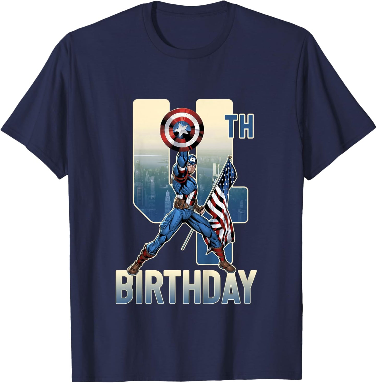 Kids Marvel Avengers Classic Captain America Epic 4th Birthday T-Shirt - T-Shirt | Navy