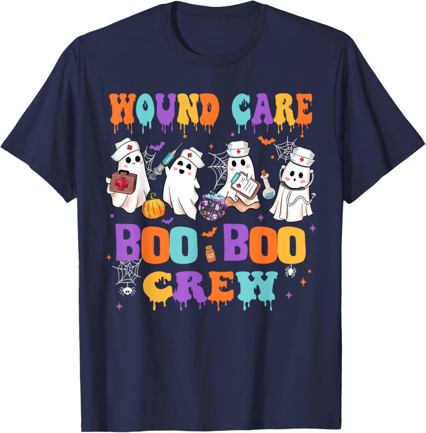 Wound Care Nurse Boo Boo Crew Nurse Halloween Squad Nurse T-Shirt - T-Shirt | Navy