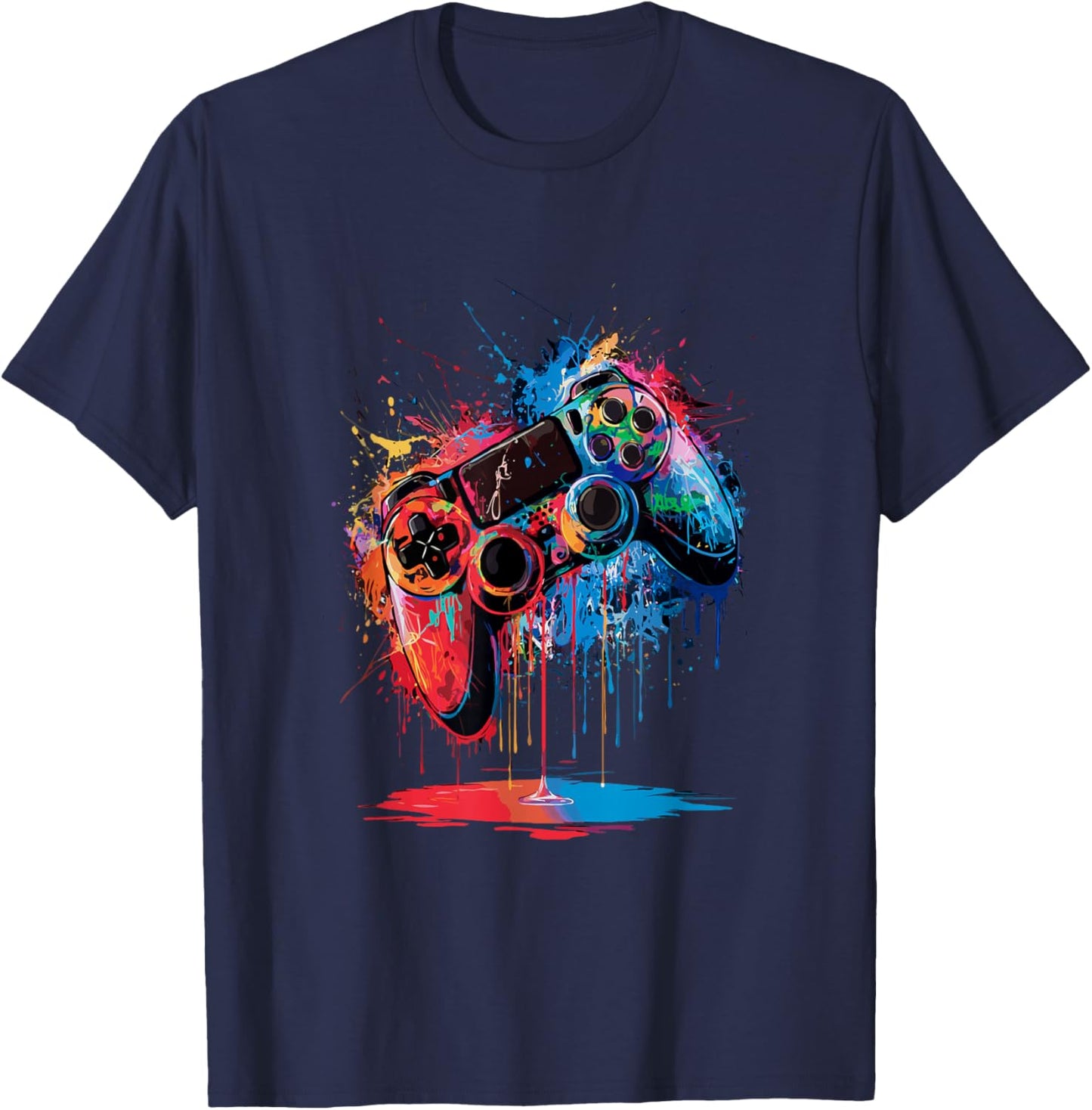 Gamer Video Game Control Pad Paint Dripping Gaming T-Shirt - T-Shirt | Navy