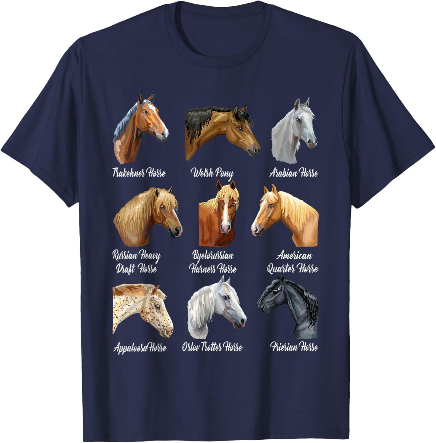 Funny Horse Lover Breeds Equestrian Horseback Riding T-Shirt - T-Shirt | Navy