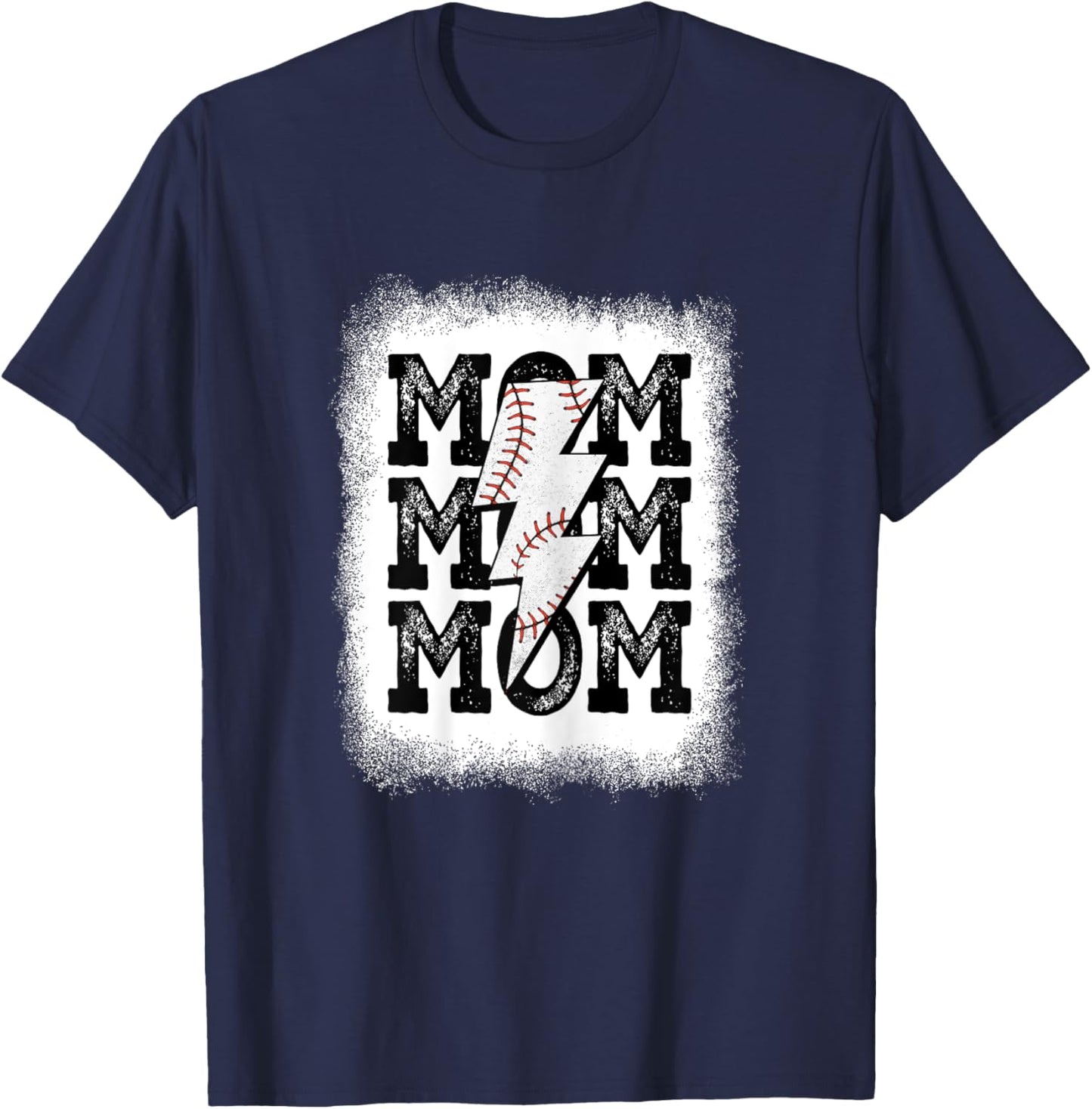 Retro Baseball Mama Distressed Lightning Bolt Mom Life T-Shirt - T-Shirt | Navy