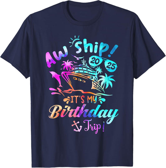 Birthday Cruise Ship Trip Summer Vacation -Adults Kids Black Small T-Shirt - T-Shirt | Navy