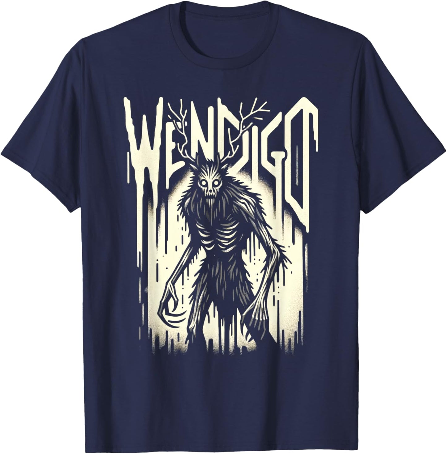 Evil Horror Monster Cryptozoology Cryptid Wendigo T-Shirt - T-Shirt | Navy