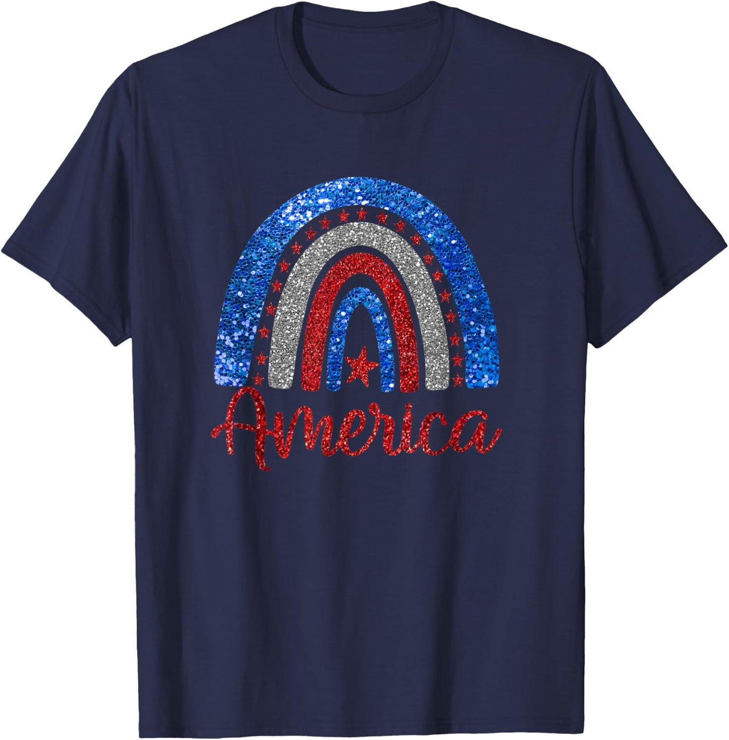 Patriotic Rainbow AMERICA Love USA Scandinavian Rainbow Art T-Shirt - T-Shirt | Navy