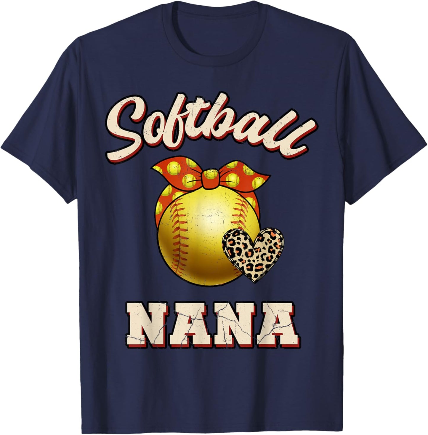 Softball Nana Leopard Heart Fans Mother's Day Gift T-Shirt - T-Shirt | Navy