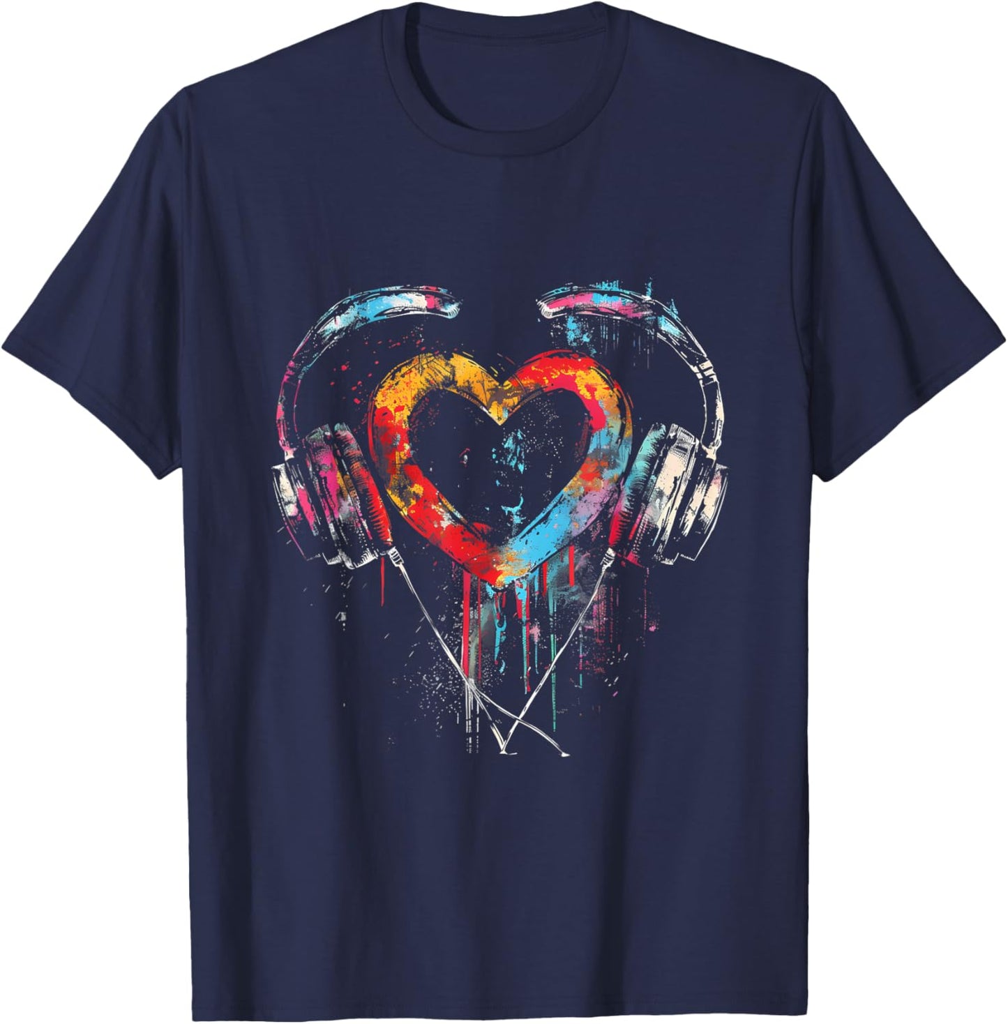 Headphones Music DJ Artwork Heart Music Lover Techno EDM T-Shirt - T-Shirt | Navy