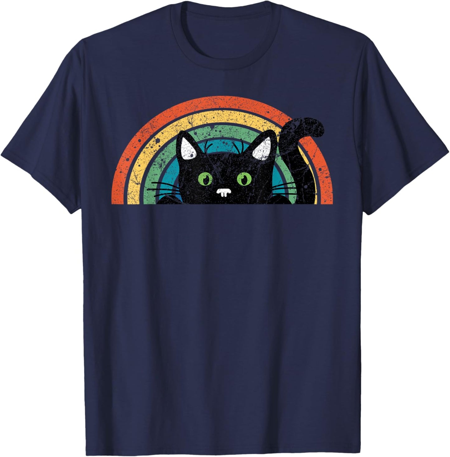 Vintage Black Cat Retro For Cat Lover, Cat Mom, Cat Dad T-Shirt - T-Shirt | Navy